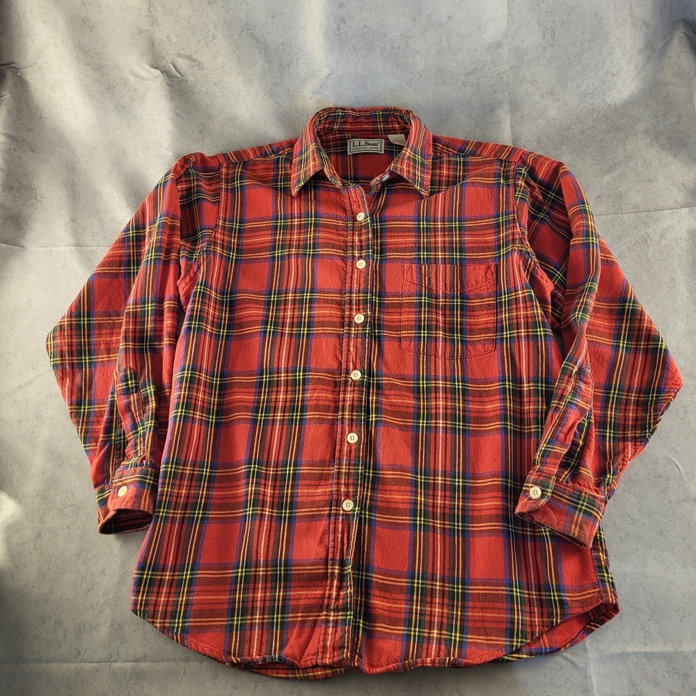 Vtg 80's LL Bean Womens Sz 8 Long Sleeve Red Tartan Plaid Flannel Shirt Cotton